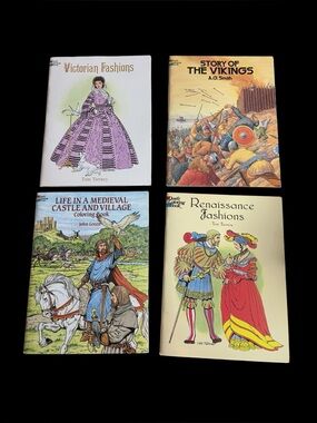 4 Vtg Dover Historical Coloring Books - Fashion, Vikings, Medieval, Renaissance